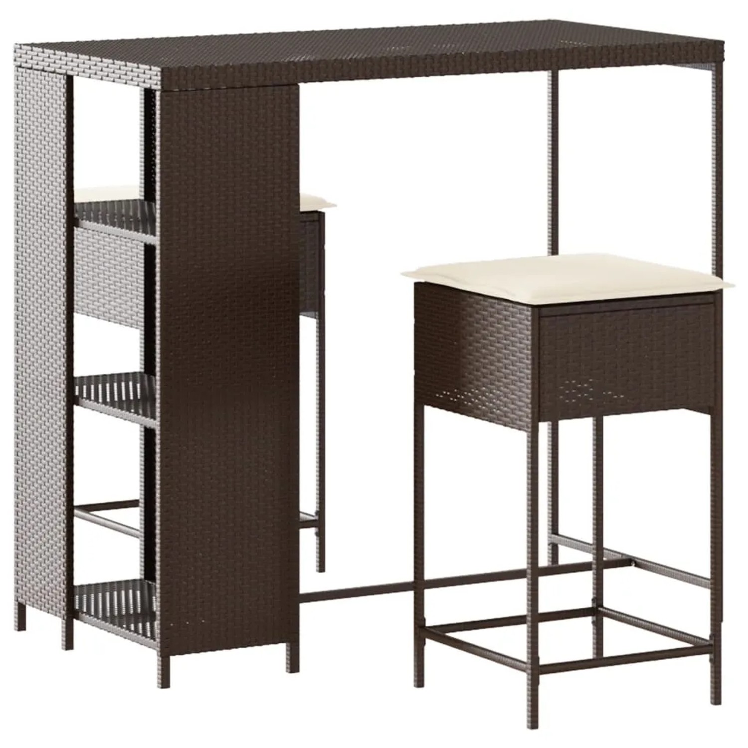 vidaXL 3-tlg Gartenbar-Set mit Kissen Braun Poly Rattan Modell 5