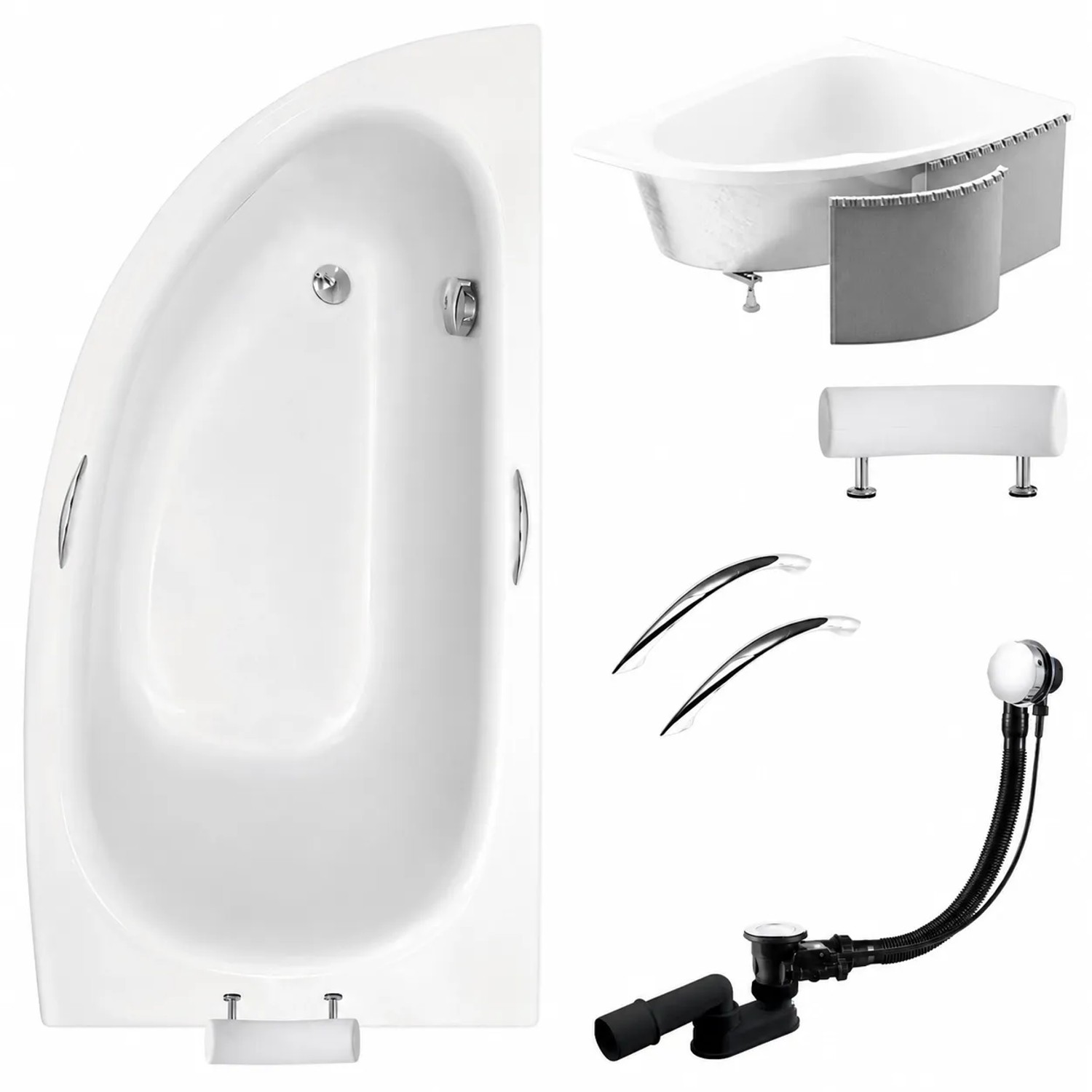KOLMAN Badewanne Eckwanne 150 x 70 Cm Rechts Mit Styroporverkleidung Inkl. Ablauf Und Füße