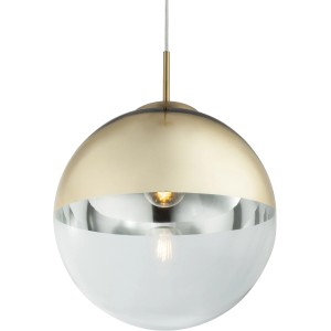 Goldfarbige Globo Pendelleuchte Varus mit halbem Glasschirm, moderne Hängelampe.