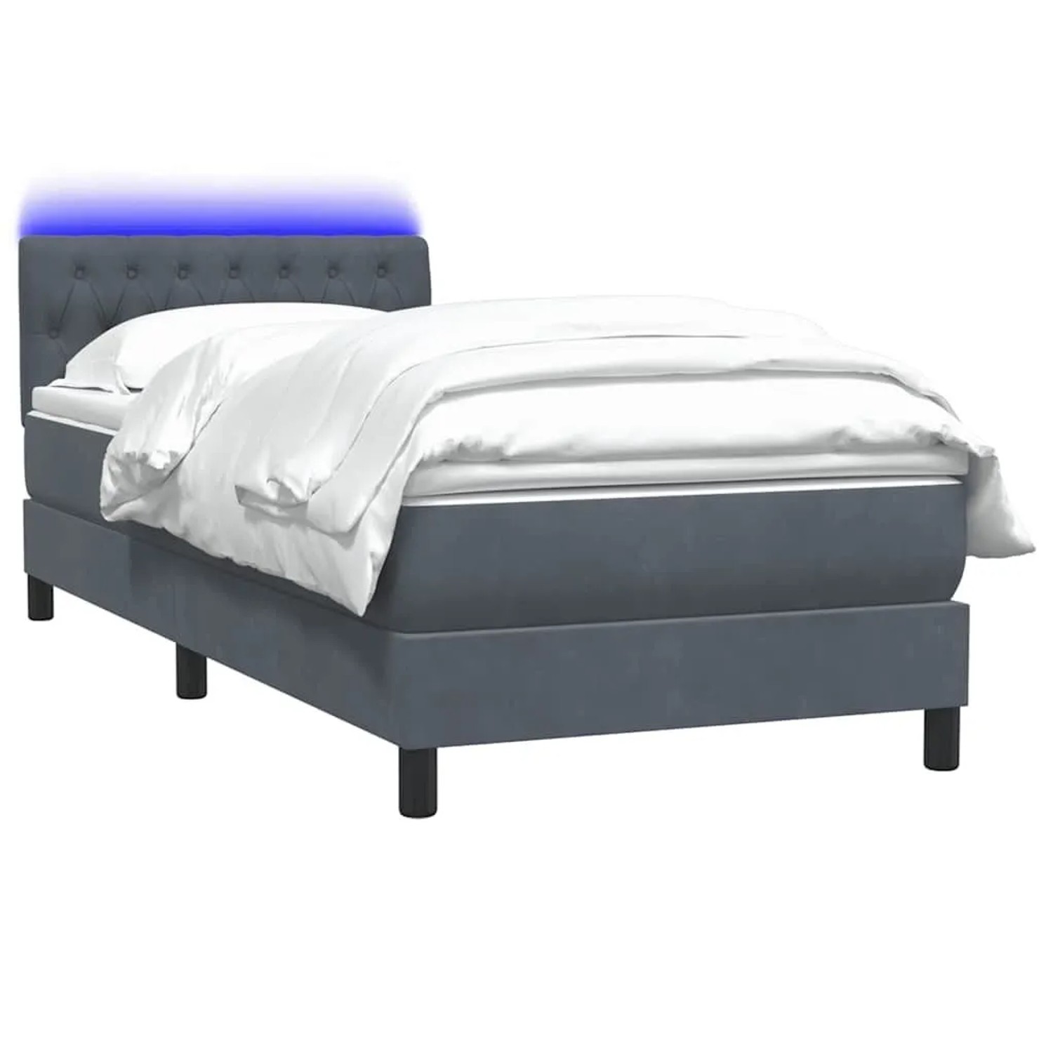 vidaXL Boxspringbett mit Matratze und LED Dunkelgrau 90x210 cm Samt 3317152