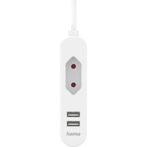 Weißes Hama USB-Netzteil mit 2 USB-A und Eurobuchse für Netzwerktechnik.