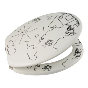 MSV WC-Sitz Kindergarten mit kindgerechten Motiven in Weiß-Schwarz.