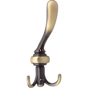 Wandhaken 557, Altmessing brüniert, aus Metall mit drei Haken und einem Knopf.