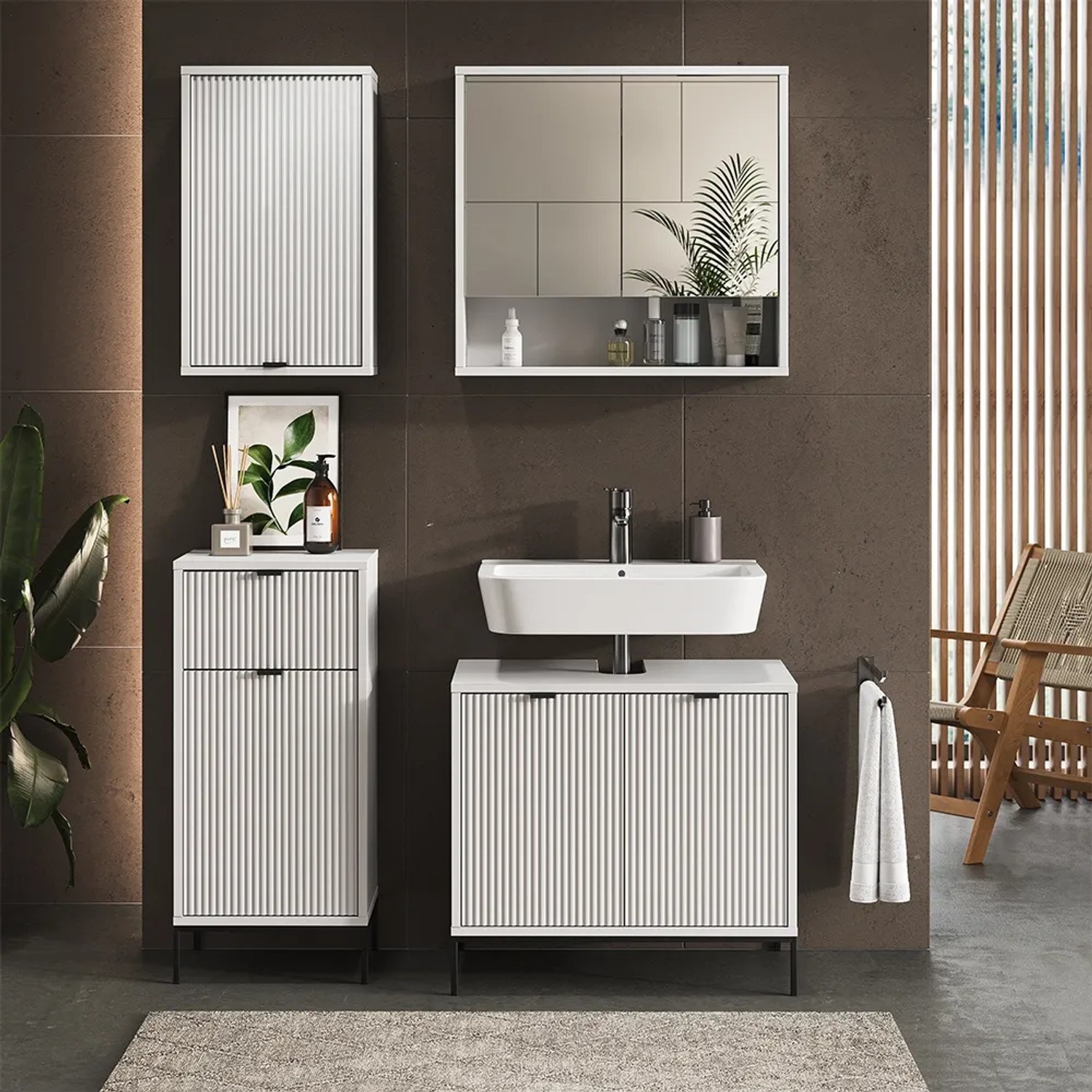Weißer Vicco Badschrank Eliza (40x65 cm) mit einer Tür, Teil der Badregale & Badablagen Serie.