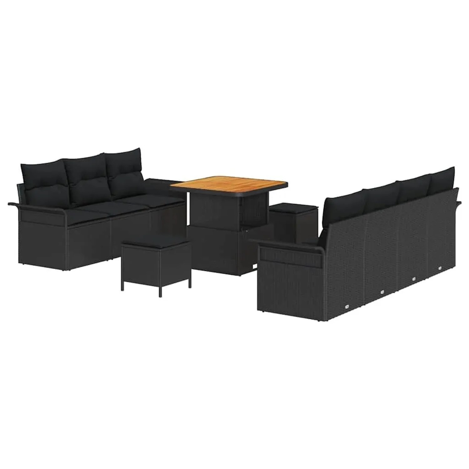 vidaXL Garten-Sofa-Set mit Kissen mit Speicher 10-Tlg Schwarz 3364044