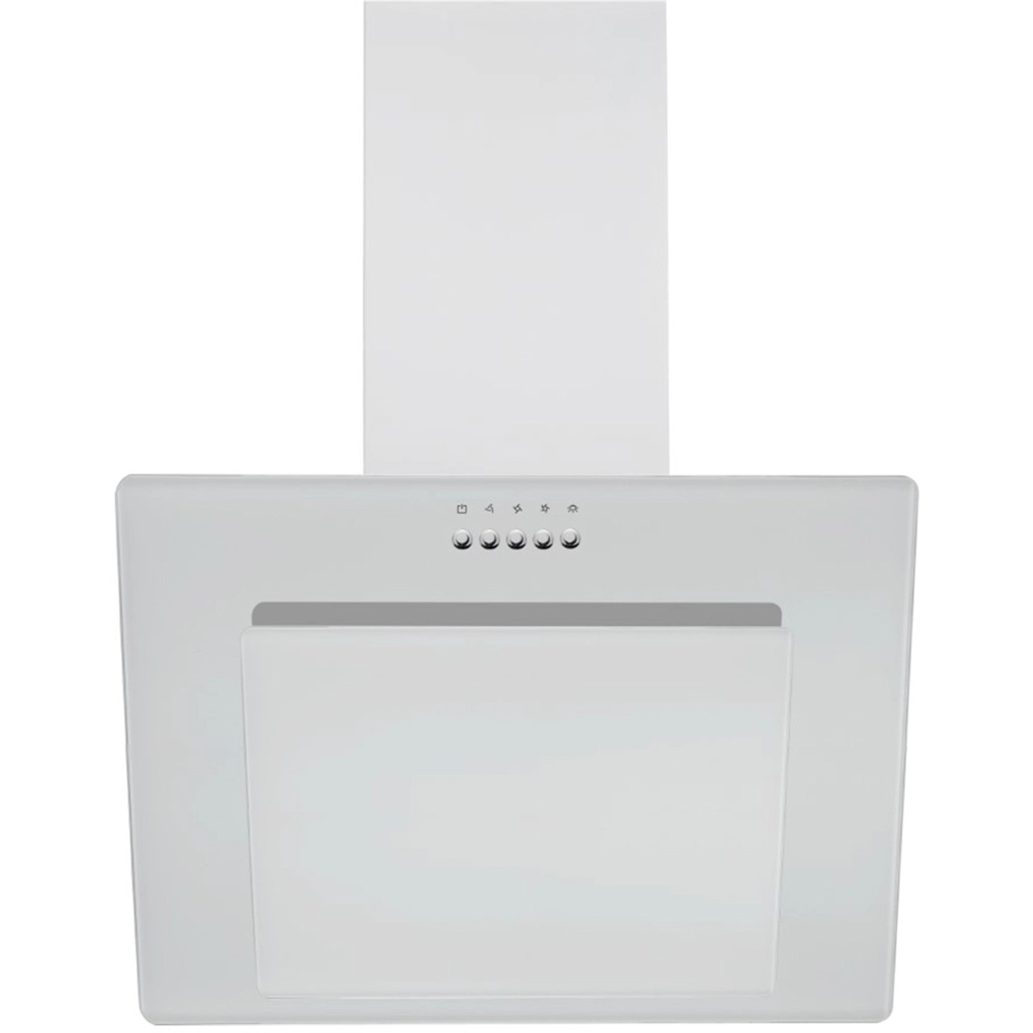 Weiße Respekta Schräghaube Leila für Einbauküche, Frontansicht.