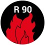 Brandschutz-Symbol R 90 mit roten Flammen für Ankerstange. Zeigt 90 Minuten Feuerwiderstand.