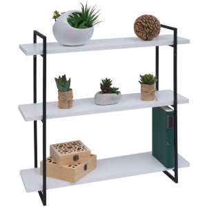 BERLINLODGE Wandregal HxBxT 60x60x18cm 3 Regalböden Massiv-Holz Industrial Weiß Hängeregal Schweberegal