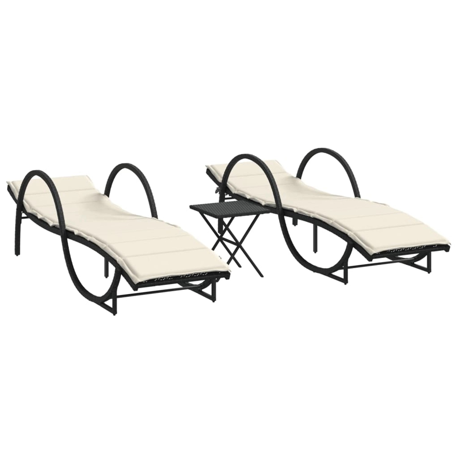 vidaXL Sonnenliegen 2 Stk mit Tisch Schwarz Poly Rattan 368263 günstig online kaufen