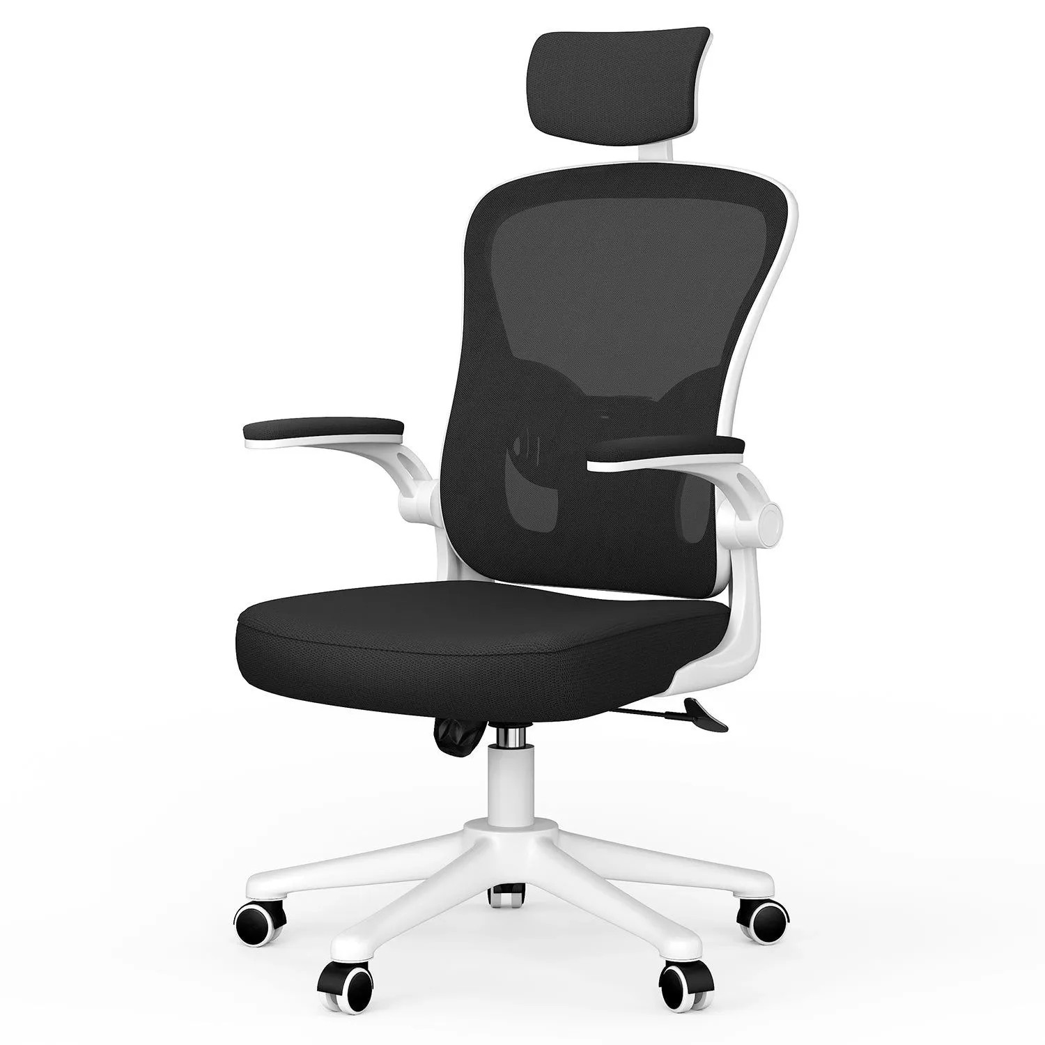 Rattantree Ergonomischer Bürostuhl mit Höhenverstellung Kopfstütze Armlehnen und Lendenstütze Weiß