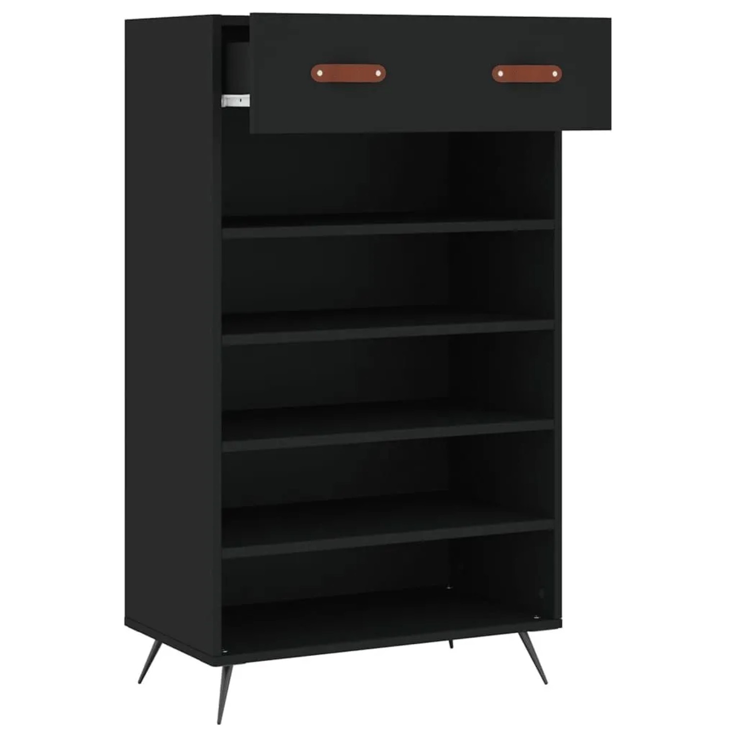 Schwarzer vidaXL Schuhschrank mit Schublade und offenen Fächern, Holzwerkstoff, 60x35x105 cm.