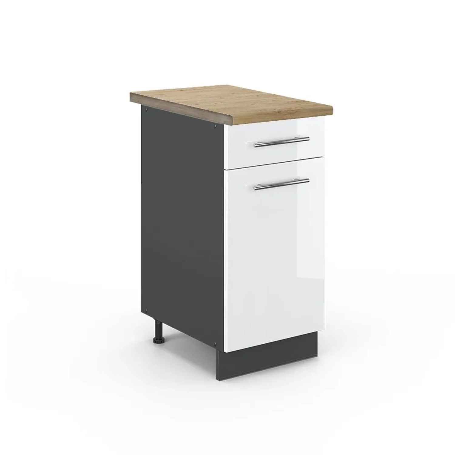 Vicco Küchenunterschrank Fame-Line Weiß Hochglanz Anthrazit 40 cm AP Eiche