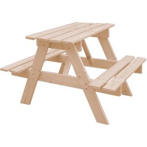 Timbela Kindersitzgarnitur M012-1 aus Holz, ideal für den Garten. Kindersitzgruppe mit Tisch und Bänken.