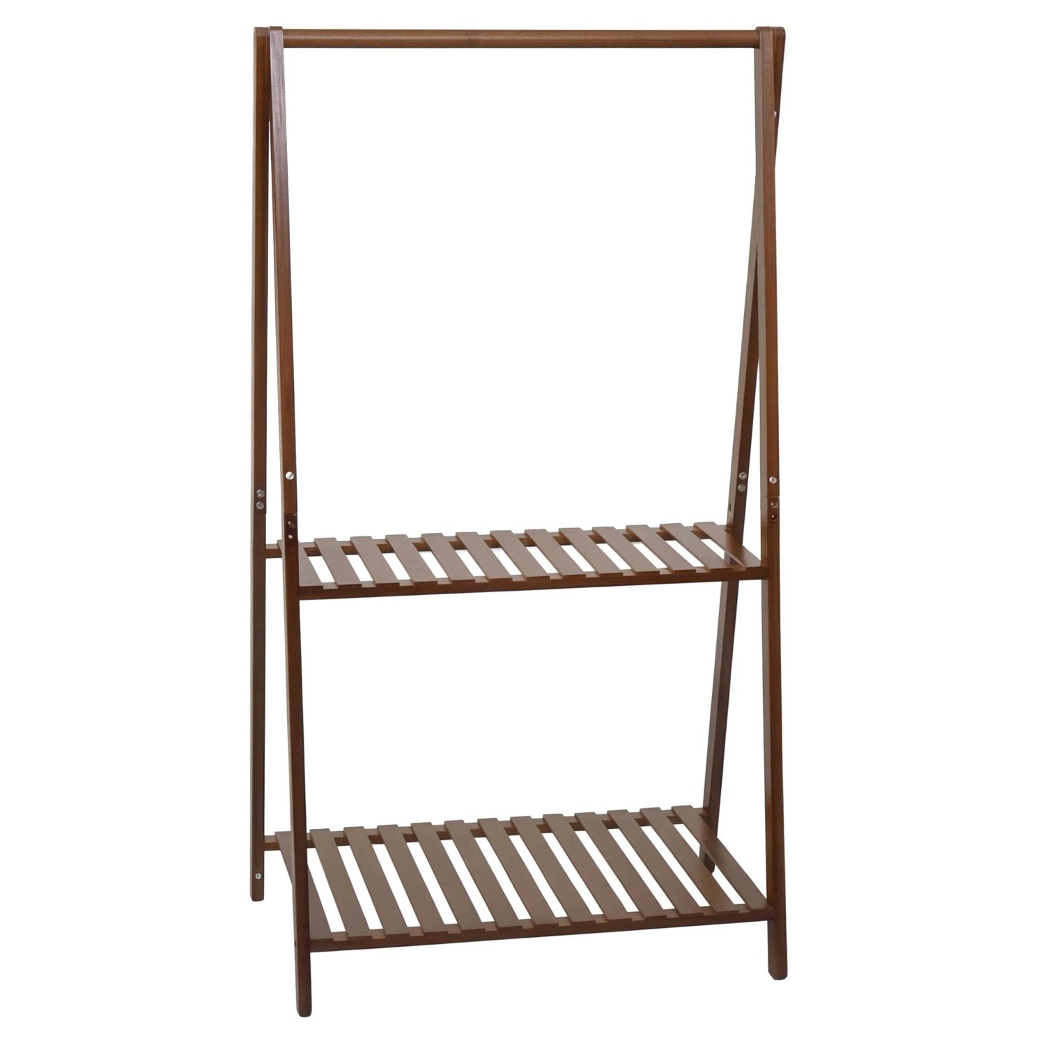 MCW Bambus Standgarderobe Q32 Stange 2 Ablagen 130x70x44cm Braun