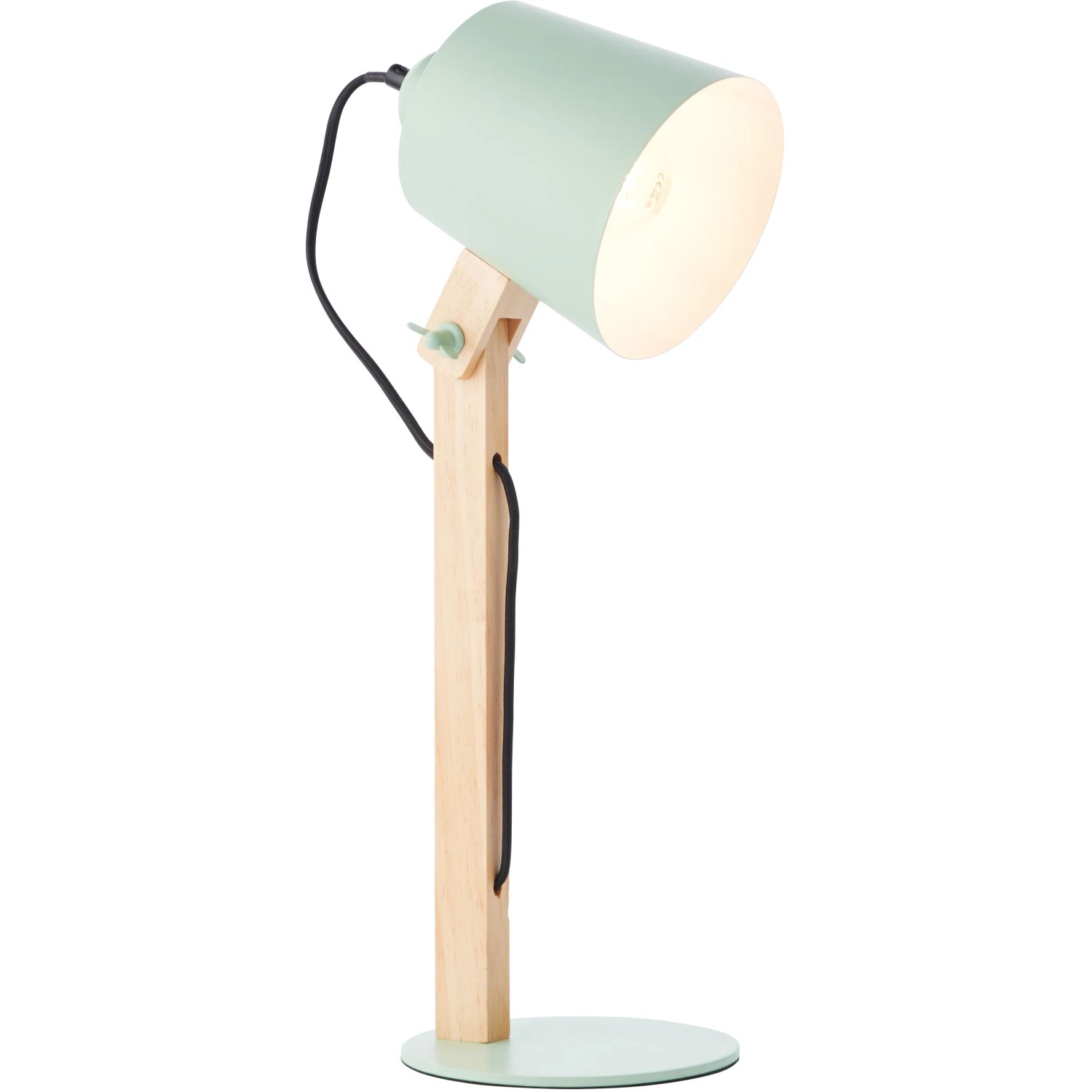 Brilliant Tischleuchte Swivel, hellgrün matt, mit Holzfuß. Design-Tischlampe für den Innenbereich.