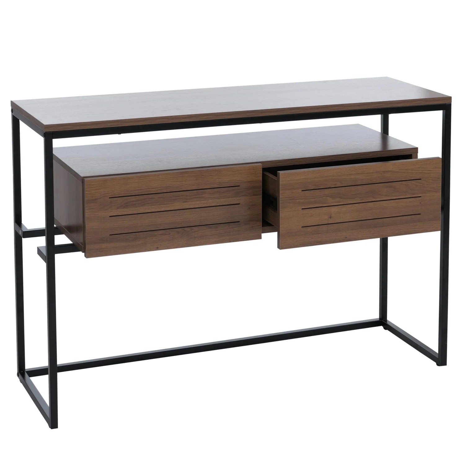 MCW Konsolentisch P46 Schublade Metall MDF Melamin 80x120x40cm Braun