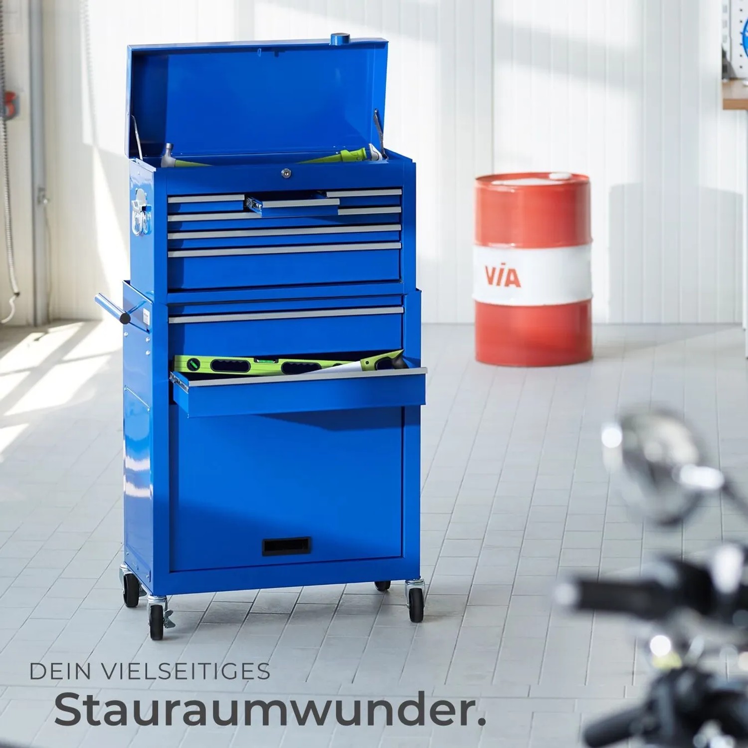 Tectake Werkzeugwagen  8 Kugelgelagerte Schubladen Mit Antirutschmatten Belastbarkeit 150 kg  69 x 33 x 110 cm Blau_7
