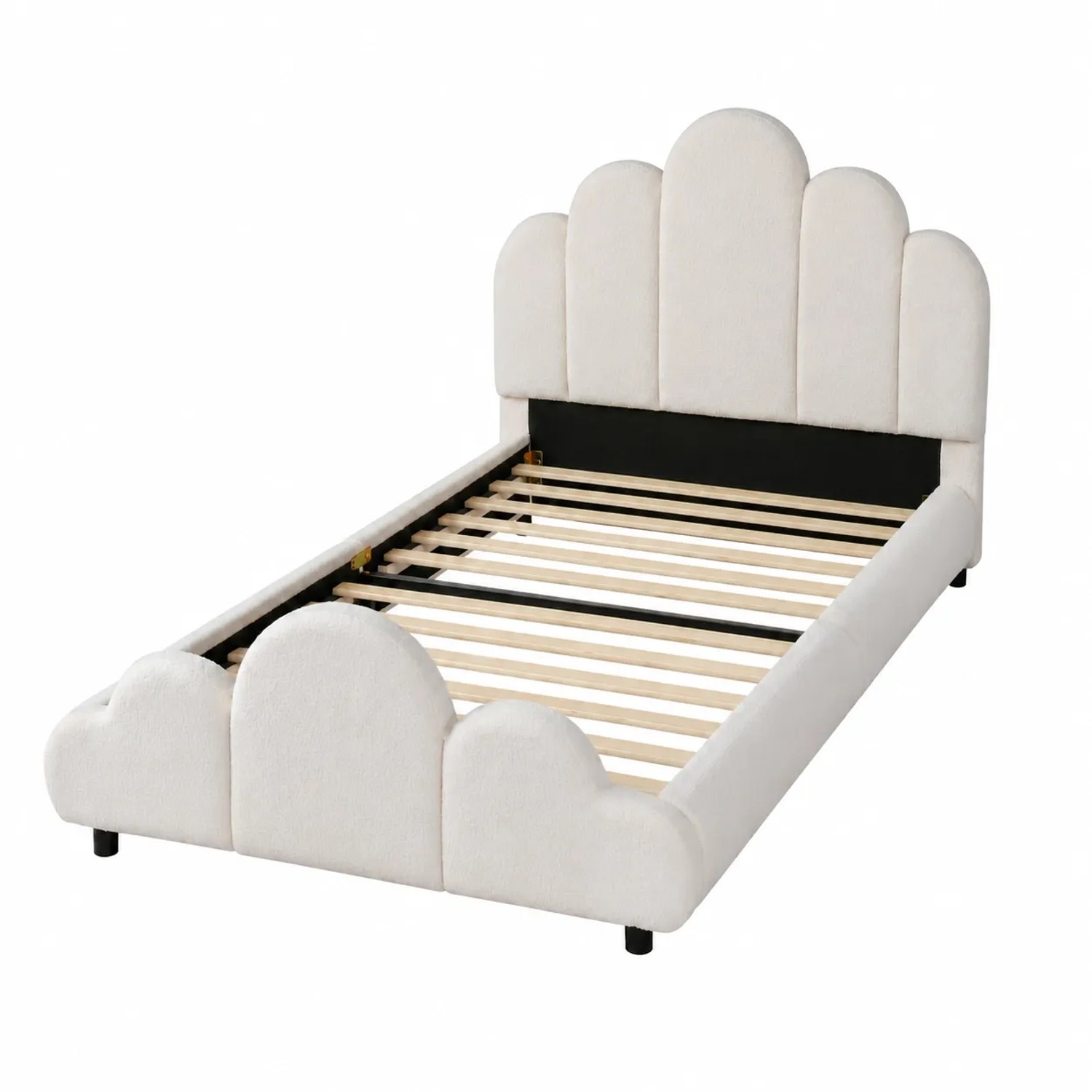 Merax Kinder Polsterbett 90 x 200 cm mit Gepolstertem Kopfteil Bouclé Beige