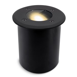 Schwarze SSC-LUXon Juavi Bodeneinbauleuchte mit warmweißem LED-Licht, trittfest und befahrbar.