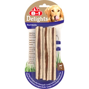 8in1 Delights Kausticks Rind, 3 Stück. Leckerer Kausnack für Hunde mit Rindfleisch.