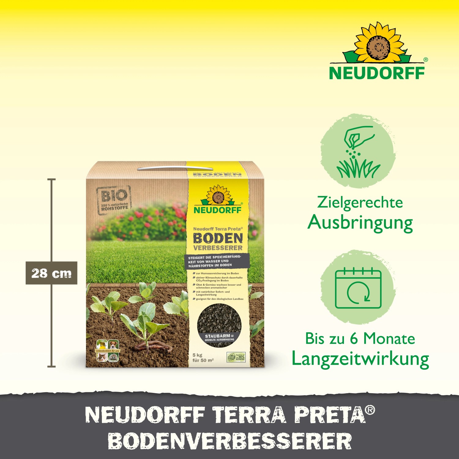 Neudorff Terra Preta Boden-Verbesserer 5 kg Packung für gesunde Pflanzen und belastbaren Rasen.