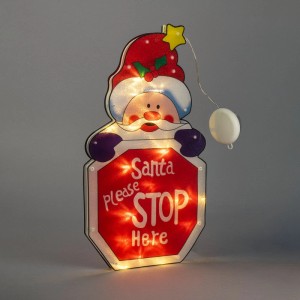 Konstsmide Fenstersilhouette Weihnachtsmann mit rotem STOP-Schild, beleuchtet mit warmweißen LEDs. Batteriebetriebene Weihnachtsfigur für Innen.