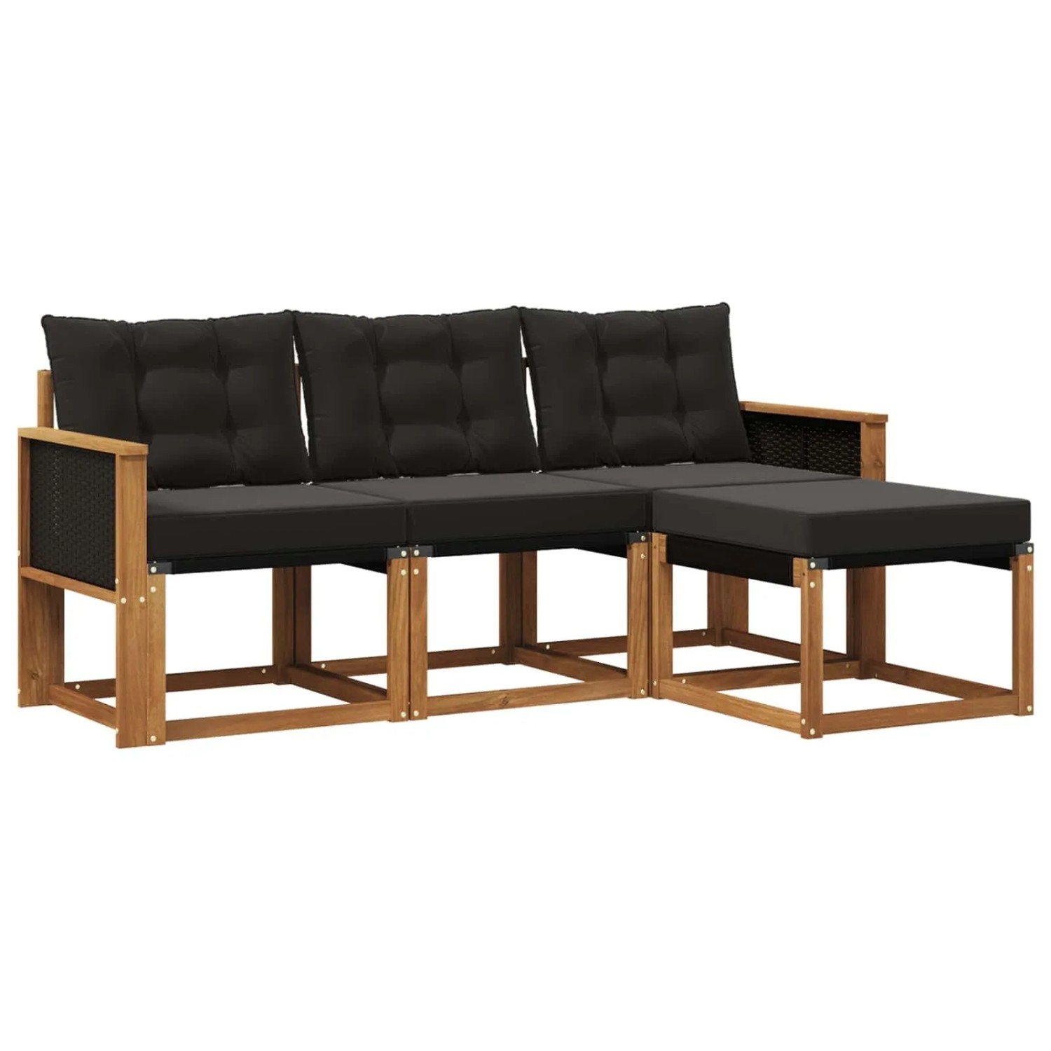 vidaXL Outdoor-Sofagarnitur mit Kissen 4 Stk Natur und Schwarz 3381864
