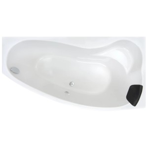 Weiße Basera Eckbadewanne Formentera (160x90 cm) mit Kopfstütze, Draufsicht.