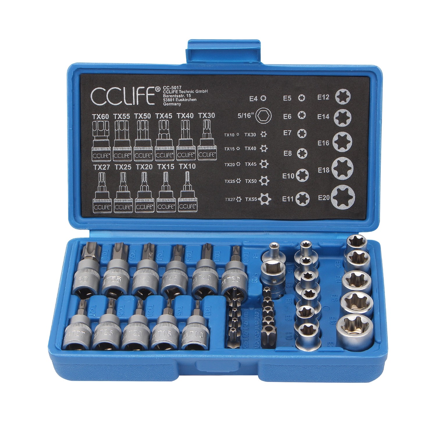 CCLIFE Innen Außen Torx Steckschlüssel und S2 Bit Set 34tlg Sechskant E4-E20 Nuss T10-T60 Torxsatz Stecknüsse Biteinsätz...