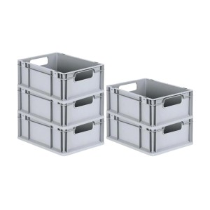 PROREGAL Eurobox Spar-Set, 5 graue Aufbewahrungsboxen mit Griffen, 16 Liter, stapelbar.