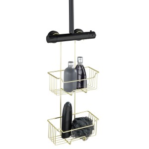 Wenko Thermostat-Dusch-Caddy Milo, goldener Duschkorb mit 2 Ablagen zum Einhängen.