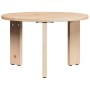 Runder Couchtisch aus hellem Massivholz Kiefer, naturfarben, mit drei stabilen Beinen. Ideal für Wohnzimmer.