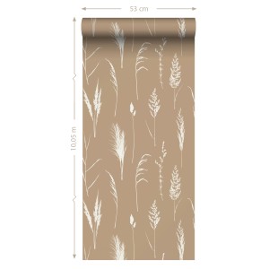 ESTAhome Vliestapete Pampasgras Beige, 50x900cm. Dekorative Tapete mit Gräser Muster für Wohnraum.