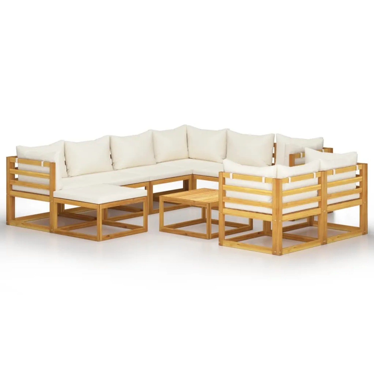 vidaXL 10-Tlg Garten-Lounge-Set mit Auflagen Creme Massivholz Akazie 3057647
