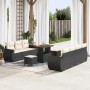 vidaXL Garten-Sofa-Set, 10-teilig, schwarz, Poly Rattan. Gartenmöbel mit Tisch und Hockern.