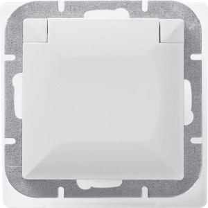 Weiße OBI Steckdose Julietta mit Klappdeckel für Unterputzmontage.