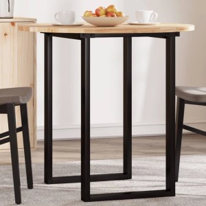 Runde Tischplatte aus hellem Akazien Massivholz, Ø80cm, als moderner Esstisch mit schwarzen Beinen.