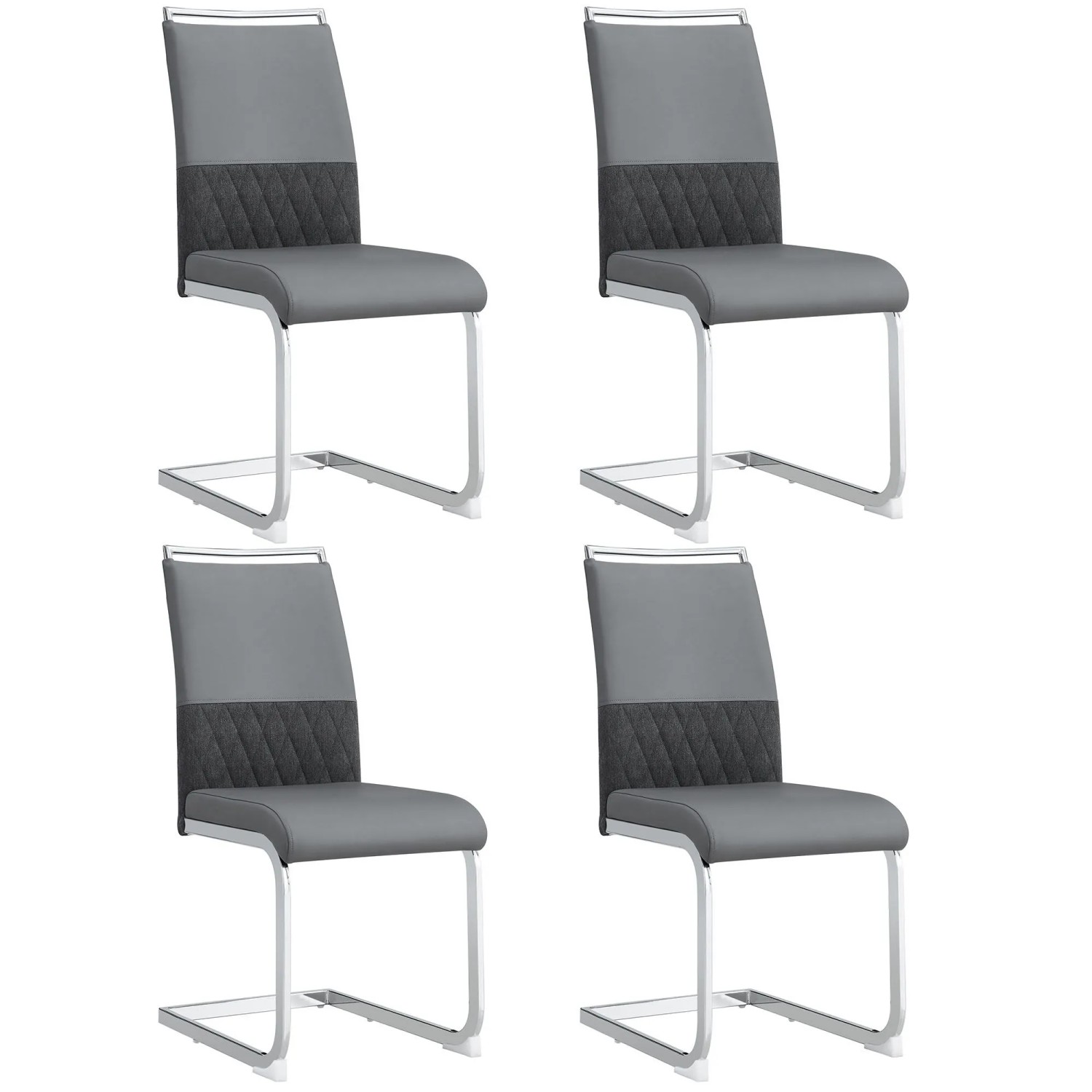 Merax Esszimmerstuhl 4Er Set Grau PU Leinen Hohe Rückenlehne