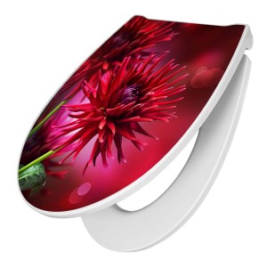 Banjado Premium WC-Sitz mit roter Dahlie. Duroplast Toilettendeckel mit Absenkautomatik.