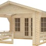 Skan Holz Gartenhaus Holmestrand, naturbelassen, mit überdachter Veranda und Doppeltür.