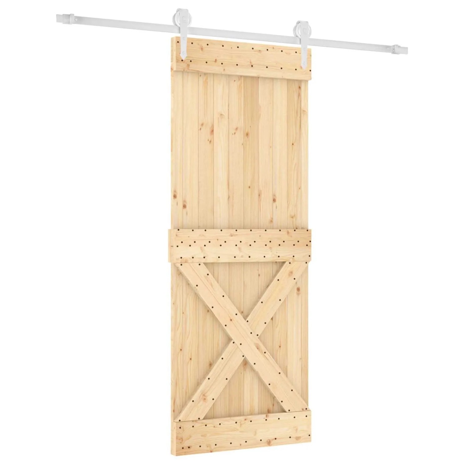 vidaXL Schiebetür Natur und Weiß 90 x 210 cm Massives Kiefernholz 3445174