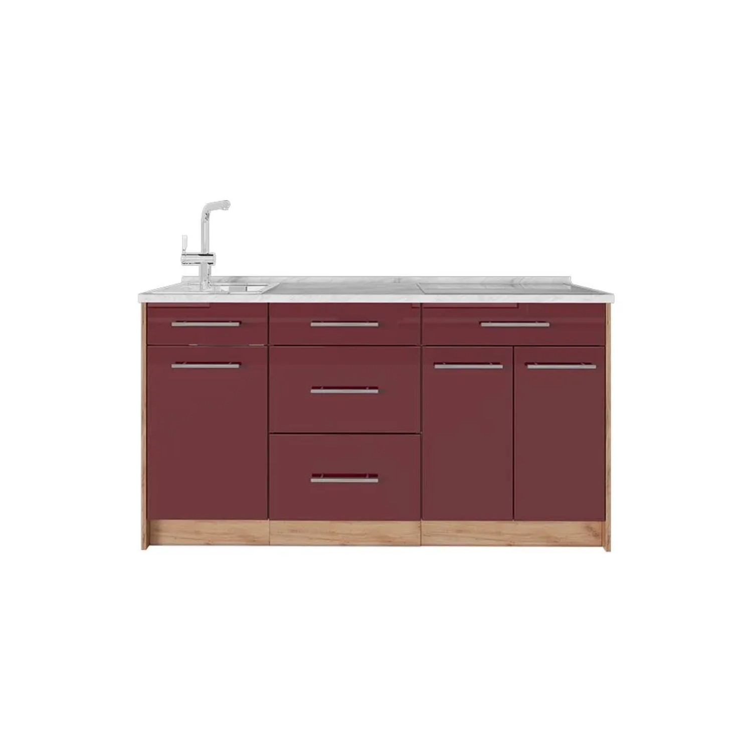 Vicco Küchenblock Fame-Line Bordeaux Hochglanz 150 x 82 AP Marmor Art Nr 65429