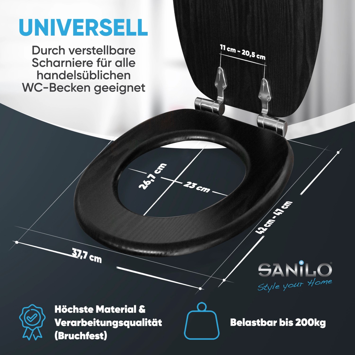 Sanilo WC-Sitz Black Wood mit Absenkautomatik, Toilettendeckel aus Holz.