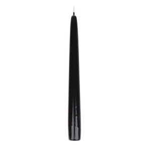 Schwarze, glänzende Spitzkerze mit Klavierlack-Optik, ideal für stilvolle Dekorationen und Stabkerzen.