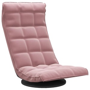 Rosa Samt Bodenstuhl, drehbar und verstellbar, mit gepolsterter Rückenlehne für Komfort.