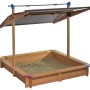 Gaspo Sandkasten Mickey II mit Dachlift, 140x140 cm, aus Holz mit farbigen Ecken.