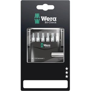 Wera Mini-Bit-Set Bit-Check 7 TX Universal, 7-teilig, mit Bits und Halter im schwarzen Bit-Check.