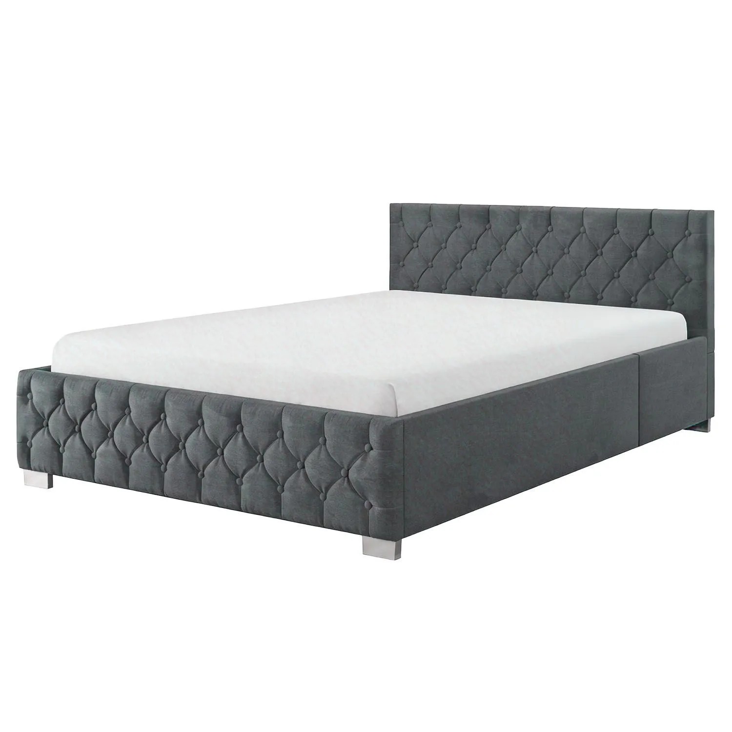 Juskys Polsterbett Nizza 140 x 200 cm mit Bettkasten & LED Beleuchtung in Dunkelgrau