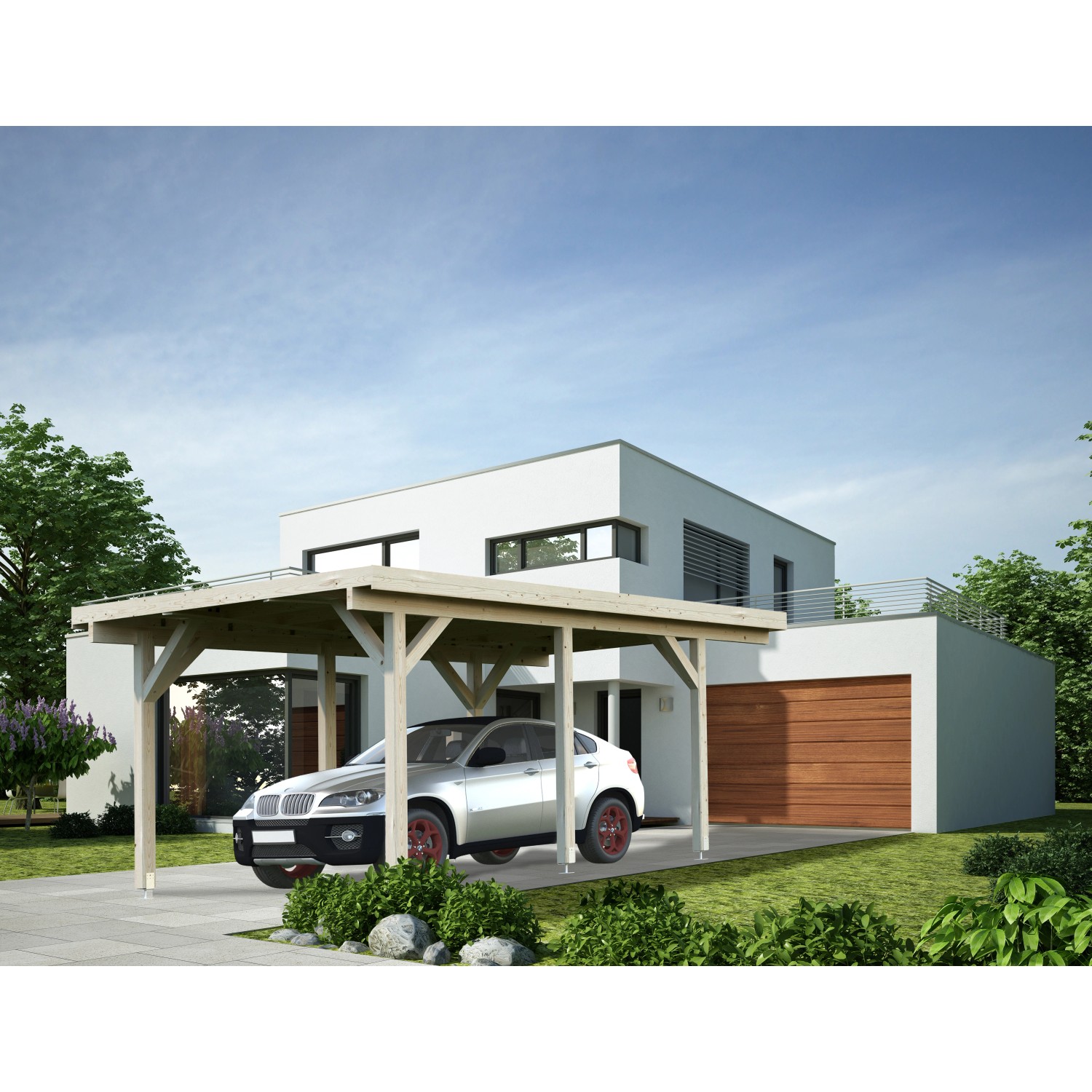Palmako Carport Karl 315 x 372 cm Lackiert Weiß FSC® günstig online kaufen