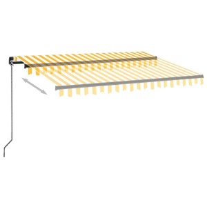 Manuell einziehbare Markise 350x250 cm, gelb-weiß gestreift, mit Anthrazitrahmen und LED-Beleuchtung.